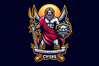 design super god and cyber hades mascot logo with satisfaction guaranteed