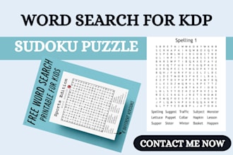 design word search sudoku puzzle layout activity book and cover for amazon kdp