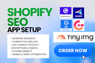 setup shopify SEO booster searchpie hextom avada tapita crush plug in tiny app