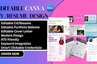 design editable canva ats resume cv portfolio website presentation cover letter