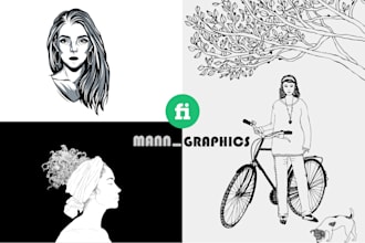 draw detailed black and white illustration