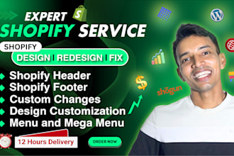 design or redesign, header, footer,banner,slider and mega menu for shopify store