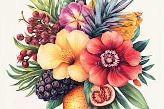 amazing botanical illustration of flowers, plants, and fruits