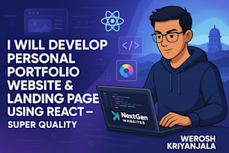 develop personal portfolio website, landing page using  react