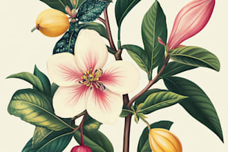 stunting botanical illustrations of flowers, plants and fruits