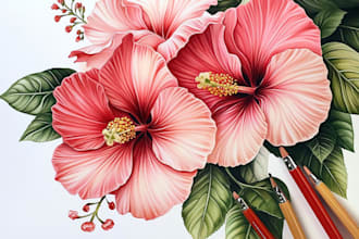 create botanical illustrations of flowers, plants and fruits for you