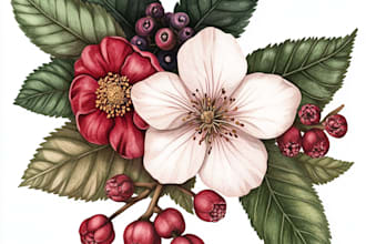 unique botanical illustrations of flowers, plants and fruits for you