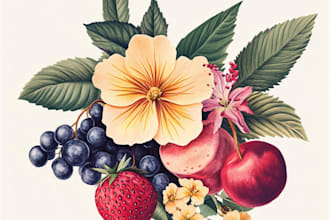 do botanical illustration of flowers, plants, and fruits for you