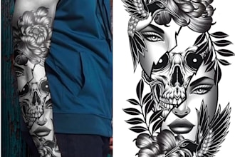 create custom realistic tattoo design, tattoo sleeve