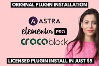 install elementor pro, astra pro, crocoblock, rank math pro plugin updatable
