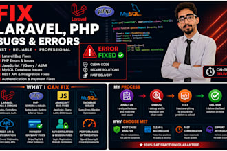 repair bugs and errors in laravel, PHP, and javascript