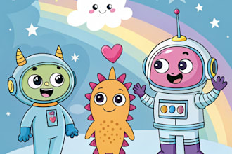 design unique cartoon characters for merch