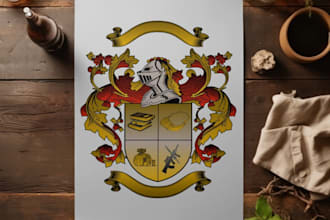 create regal heraldic coat of arms and custom family crest or luxury logo design