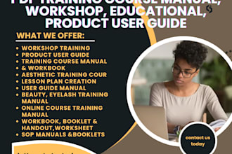 create pdf training course manual, workshop, educational, products user guide