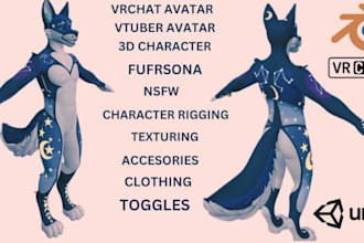 create custom vrchat avatar fursona furry avatar anime 3d model vrc character