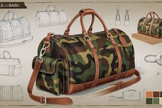 make a tech pack for fashion handbag, duffle tote bag design, backpack, luggage