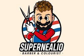 create a vintage mascot character barber shop logo design