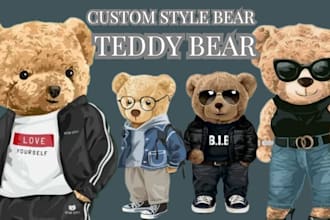draw teddy bear mascot cartoon character, cartoon vintage illustration baby toys