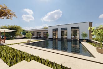adorn 3d villa interior, walkthrough, car garage,cgi 3d rendering ,swimming pool