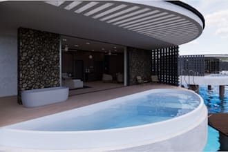 renew house structure,real estate modern villa,cottage render,coastal house,deck