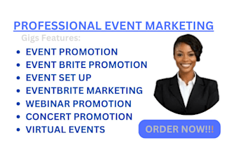 promote and  setup event on eventbrite,  webinar conference concert promotion