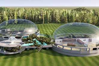 design your geodesic dome project, glamping dormers, 3d dome house, 3d rendering
