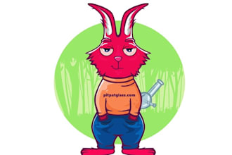 design cartoon whacked out rabbit and smoke logo