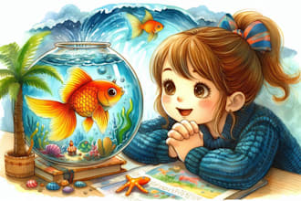 create a cute children book illustration and cover