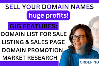 find you premium domain name, sell it with a listing, sales page, and promotion