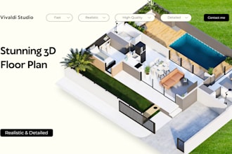 make a realistic 3d floor plan for airbnb, rental, or villa