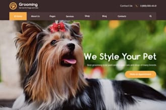 create and design dog website, pet store, animal website with all features