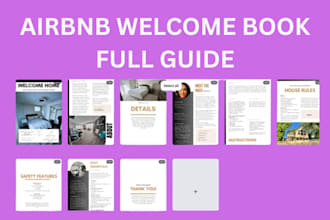 design airbnb guest guidebook, welcome book, wifi sign, flyer, brochure, qr code