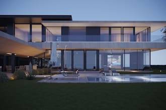 rebuild 3d villa exterior, 8k villa facade rendering house environment visualize