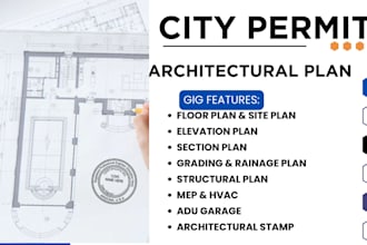 provide pe stamp, review architectural drawings for city permit approval in USA