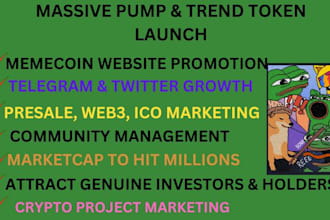 promote crypto token launch,pump memecoin, ico,web3, telegram, twitter promotion