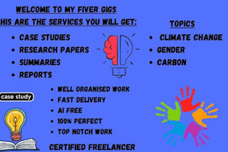 write case studies, research ,summaries on climate change, gender, carbon