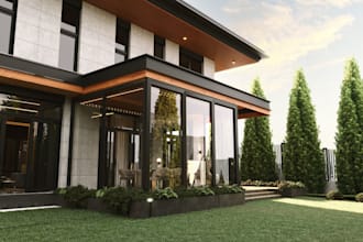 redesign villa, loft house,landscape,golf simulator space, outdoor render,garage
