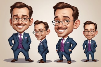 draw funny cartoon character, caricature, logo, portrait