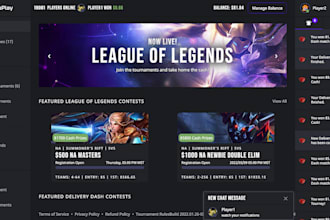 create a responsive gaming website, tournament website, arcade game
