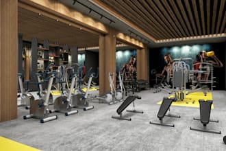 redesign 3d gym interior,fitness center,sport facility,golf course,cgi simulator