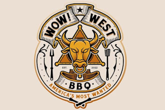 design modern wow west BBQ logo