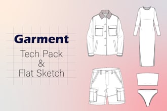do fashion and garments tech pack flat sketch for your brand