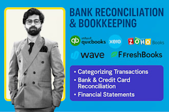 do bank reconciliation and bookkeeping in qbo, xero, zoho, wave, freshbooks