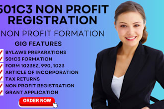 register non profit, complete your annual 990 501c3 bylaws coi, ein grant