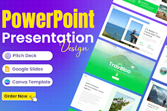 do powerpoint presentation template, canva, google slides and pitch deck design