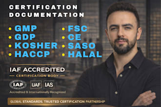 provide certification for haccp, halal, gmp, gdp, ce, fsc , kosher and saso