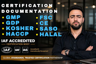 provide certification for haccp, halal, gmp, gdp, ce, fsc , kosher and saso