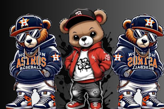 make teddy bear cartoon tshirt streetwear design kids store cartoon mascot