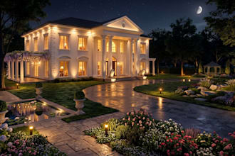 create modern house exterior and landscape design renders