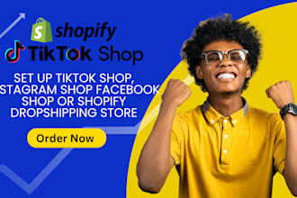 set up tiktok shop, instagram shop facebook shop or shopify dropshipping store